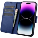 �tui portefeuille en cuir 2 en 1 anti - rfid pour iphone 14 pro max, bleu