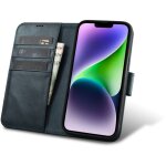 �tui portefeuille en cuir 2 en 1 pour iphone 14 plus, anti - rfid, cire d'huile, bleu