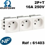 Eur ohm - 1  4 prises de courant 45x45 2p + t clipsables blanches pour goulottes - type de prises - ...