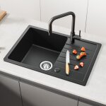 Cecipa - evier 1 bac avec egouttoir 65 x 45 cm evier de cuisine  encastrer en quartz et rsine evier ...
