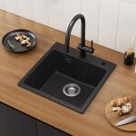 Cecipa - evier 1 bac en quartz et rsine 45x45cm - evier de cuisine evier  encastrer 1 cuve - noir