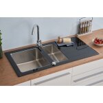 Evier 100 x 50 cm evier en verre  encastrer evier de cuisine en acier inoxydable noir respekta