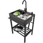 Vier autoportant �vier de cuisine en acier inoxydable 1 bassin 60 x 45 x 86cm table d'�vier avec robinet ...