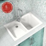 Poalgi - evier bac  laver pour buanderie  encastrer cuarzo blanc - 2 bacs