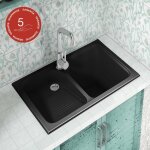 Poalgi - evier bac  laver pour buanderie  encastrer cuarzo noir - 2 bacs