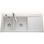 Systemceram - evier cramique blanc mat cleya 2 bacs - gouttoir droite