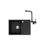 Cecipa - evier cuisine 1 bac avec egouttoir + mitigeur cuisine rabattable 65 x 45 cm, evier noir en granit, ... Cecipa - evier cuisine 1 bac avec egouttoir + mitigeur cuisine rabattable 65 x 45 cm, evier noir en granit, ...