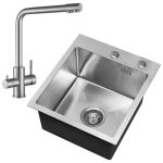 Cecipa - evier cuisine 1 bac vier inox 1 cuve avec siphon et trop - plein vier de cuisine inox 404522cm ...