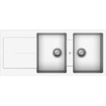 Samet - evier de cuisine avec 2 cuves et �gouttoir blanc 116x50 cm - enigma