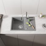 Cecipa - evier de cuisine avec égouttoir - gris 65 x 45 cm evier à encastrer quartz et résine - evier ... Cecipa - evier de cuisine avec égouttoir - gris 65 x 45 cm evier à encastrer quartz et résine - evier ...