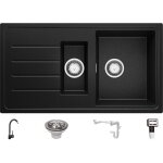 Primagran - evier cuisine en granit 90x50cm, lavabo 1, 5 bacs + robinet 32x20cm + kit de vidage, vier ...