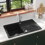 Evier cuisine - en granite avec �gouttoir r�versible - bac vasque pour cuisine - noir chic - 474820