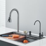 Vier de cuisine à bac unique avec cascade d'eau volante, robinet multifonctionnel numérique intelligent ... Vier de cuisine à bac unique avec cascade d'eau volante, robinet multifonctionnel numérique intelligent ...