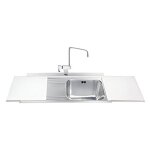 Evier encastrable 1 cuve et gouttoir  gauche avec planches  dcouper en verre blanc - smeg li91bs