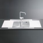 Smeg - evier encastrable 2 cuves avec planches  dcouper en verre blanc 90x50 li92b
