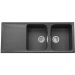 Evier  encastrer 2 bacs avec gouttoir, granit et rsine, noir roxana