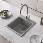 �vier en granit 40 x 45 cm, �vier en granit gris, petit �vier de cuisine en granit avec siphon, bonde ...