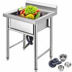 Vevor evier inox de cuisine 1 bac evier sur pieds en acier inox anti - eclaboussures lavabo inox professionnel ...