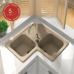 Evier pour meuble d'angle � encastrer poalgi agata albero - 2 bacs avec �gouttoir