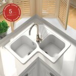 Evier pour meuble d'angle � encastrer poalgi agata blanc - 2 bacs avec �gouttoir