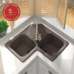 Evier pour meuble d'angle � encastrer poalgi agata tundra - 2 bacs avec �gouttoir