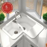 Evier pour meuble d'angle � encastrer poalgi jade blanc - 2 bacs avec �gouttoir