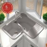Evier pour meuble d'angle � encastrer poalgi jade gris concret - 2 bacs avec �gouttoir