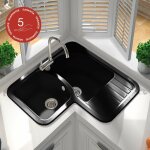 Poalgi - evier pour meuble d'angle � encastrer jade noir - 2 bacs avec �gouttoir