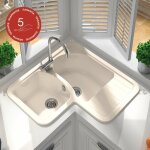 Evier pour meuble d'angle � encastrer poalgi jade pergamon - 2 bacs avec �gouttoir