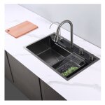 Esip - evier multifonction evier cuisine 1 bac avec 3 robinets � tirette tonctionnels, cascade lavabo ...