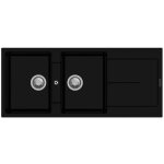 Evier r�versible en quartz 116x50 cm avec 2 cuves et �gouttoir noir - enigma d200