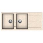 Evier r�versible en quartz avec 2 cuves et �gouttoir 116x50 cm couleur avoine - enigma d200