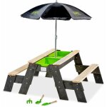 Exit toys - table d'activits sable et eau, et de pique - nique (2 bancs) avec parasol et outils de jardinage ...