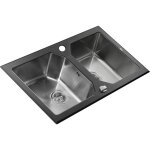 Teka - vier 2 cuves expression lux 86cm verre noir & inox poli