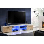 Extreme furniture - armoire tv t32 - 200, (lxhxp): 200 x 34, 5 x 45, corps en blanc mat, faades en wotan ...