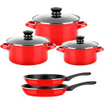 Fagor - optimax batterie de cuisine  induction 8 pices acier maill antiadhsif sans pfoa rouge