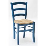 Lot de 2 chaises en bois massif bleu ? assise en paille ? dimensions 43x42x88cm ? hauteur d'assise 47cm ...