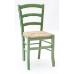 Lot de 2 chaises en bois massif vert ? assise en paille ? hauteur 88 cm, largeur 43 cm, profondeur 42 ...