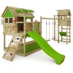 Tour de jeux portique d'escalade tikataka avec toboggan & towerswing, tour d'escalade avec bac  sable, ...