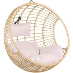 Beliani - fauteuil balancelle suspendu en forme d'oeuf en rotin beige avec coussin id�al pour salon terrasse ...