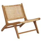 Fauteuil bas lounge inclin� en bois de teck et cannage en rotin - sina