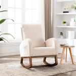 Fauteuil  bascule confortable rocking chair avec accoudoirs et dossier capitonn pieds en bois style ...