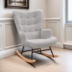 Fauteuil � bascule confortable en tissu, avec accoudoirs et dossier capitonn�, pieds en bois massif, ...
