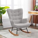 Fauteuil  bascule confortable en tissu, avec accoudoirs et dossier capitonn, pieds en bois massif, ...