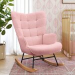 Fauteuil � bascule confortable en tissu, avec accoudoirs et dossier capitonn�, pieds en bois massif, ...
