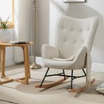 Meubles cosy - fauteuil  bascule confortable en tissu beige avec accoudoirs et dossier capitonn, structure ...