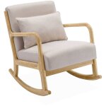 Fauteuil  bascule design en bois et tissu. 1 place. rocking chair scandinave. beige