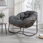Fauteuil � bascule, extra large en forme d'?uf en osier avec coussin doux et �pais, style salon moderne ...