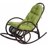 Hhg - fauteuil � bascule 648, fauteuil pivotant, fauteuil en rotin, marron, rembourrage vert