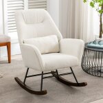 Homemiyn - fauteuil a bascule moderne en laine d'agneau beige avec pieds en bois pour salle d'allaitement ...